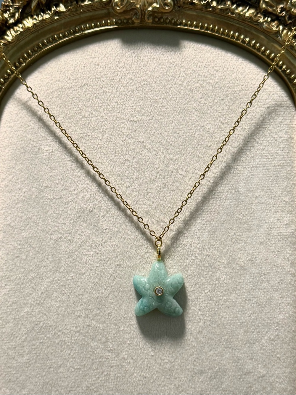Gold Chain Necklace with Aquamarine Starfish Pendant